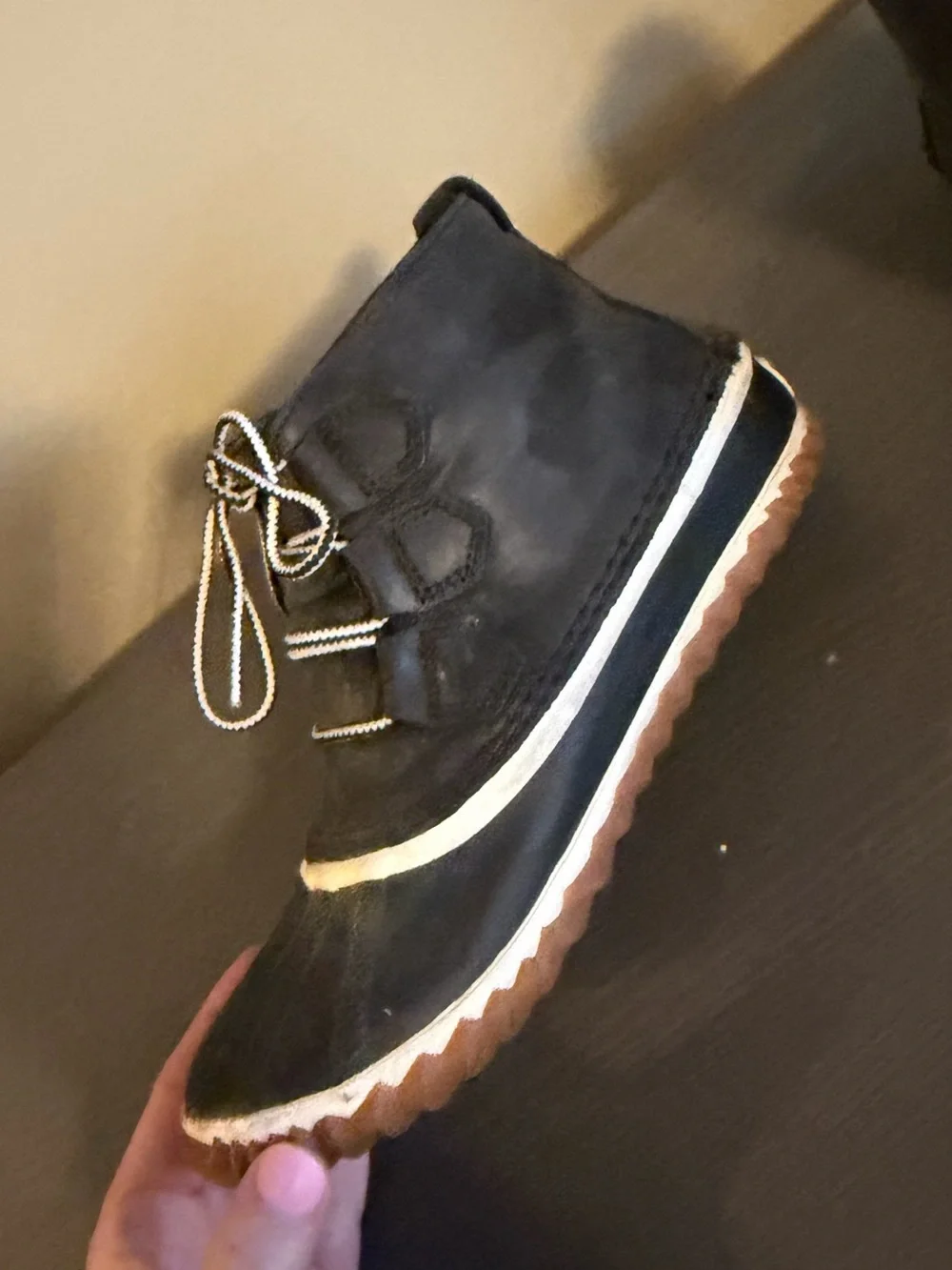 Black Lace-Up Duck Boots with Gum Sole